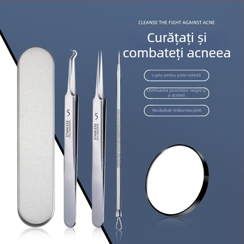 Unealtă pentru acnee: ac pentru acnee + clips celular, din oțel inoxidabil, extractor dublu pentru comedoane, uz general