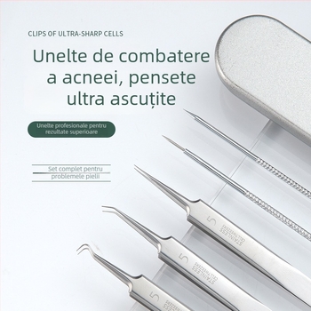 Unealtă pentru acnee: ac pentru acnee + clips celular, din oțel inoxidabil, extractor dublu pentru comedoane, uz general