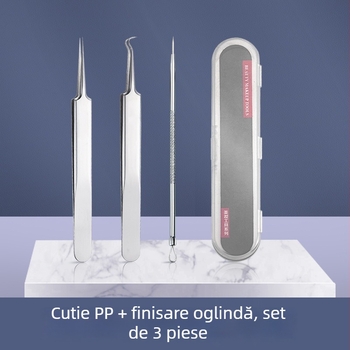 Unealtă pentru acnee: ac pentru acnee + clips celular, din oțel inoxidabil, extractor dublu pentru comedoane, uz general