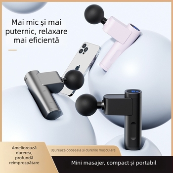 Mini masaj percutant silențios cu LCD – 5+ viteze, 4 capete, baterie internă 1200–2000 mAh, zgomot 36–45 dB