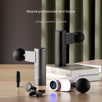 Mini masaj percutant silențios cu LCD – 5+ viteze, 4 capete, baterie internă 1200–2000 mAh, zgomot 36–45 dB