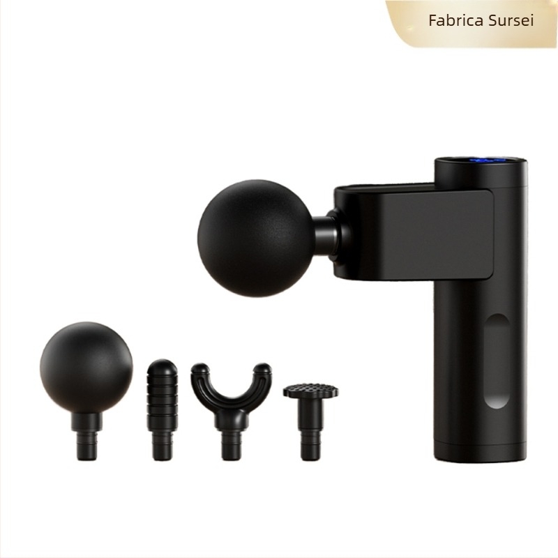 Mini masaj percutant silențios cu LCD – 5+ viteze, 4 capete, baterie internă 1200–2000 mAh, zgomot 36–45 dB