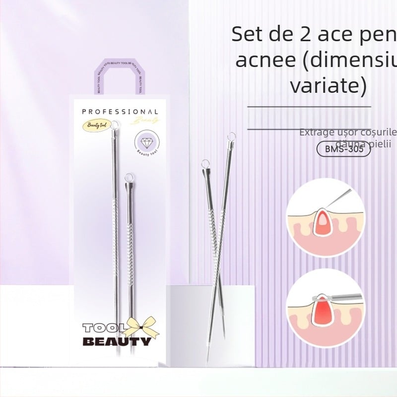 Ace pentru acnee – Etif; oțel inoxidabil; 2 pachete; ustensilă pentru curățarea feței; pentru uz general.