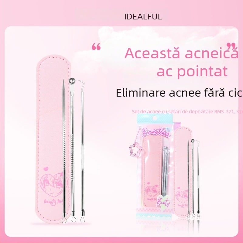 Idealful Instrument pentru acnee – unelte de cosmetică pentru față, din oțel inoxidabil, ambalaj 144, pentru utilizare generală