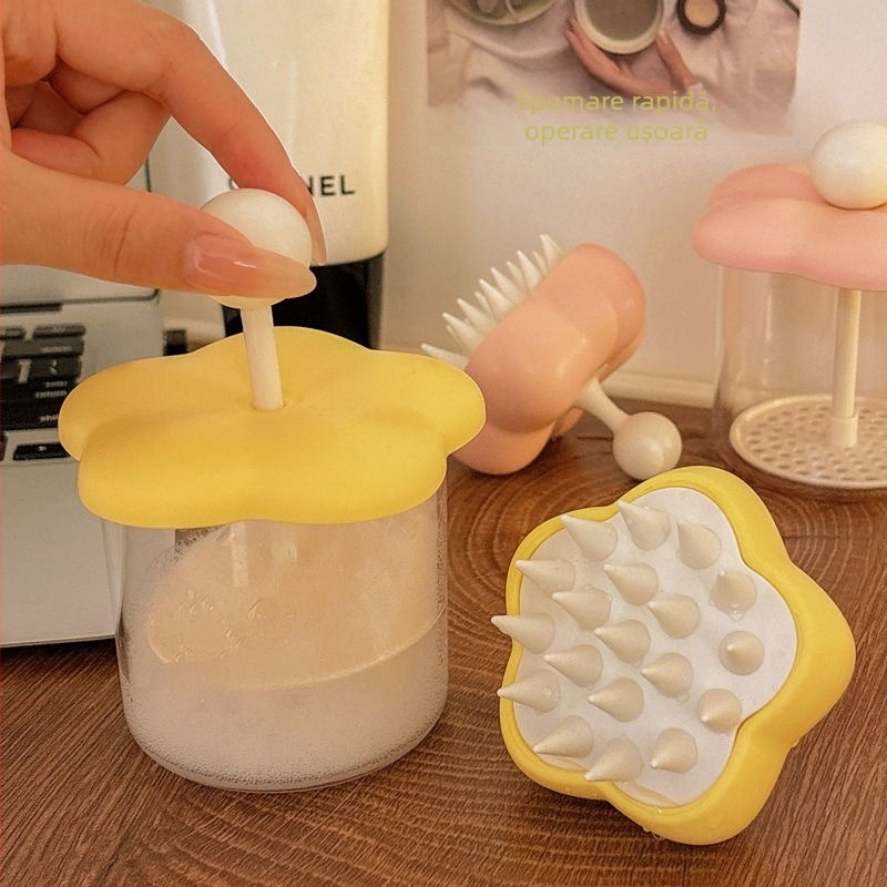 Perie de șampon cu pernă de aer pentru masajul scalpului, instrument multifuncțional pentru șampon, gel de duș și curățare facială (Material: Plastic; Cod produs: Flower bubbler; Procesare și personalizare: Incluse; Tipărire logo: Disponibil; Mărci private