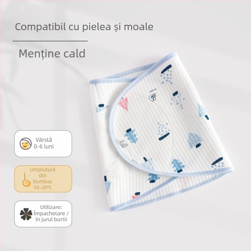 Prosop de înfășare pentru nou-născuți, cald pentru toamnă-iarnă, model Cartoon, strat mediu 100% poliester, bază 100% bumbac, pentru vârsta 0–12 luni