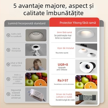 Downlight LED încastrat arc fără ramă, 6–10W, 220V, CRI≥90, 3000K/4000K/6000K, aluminiu