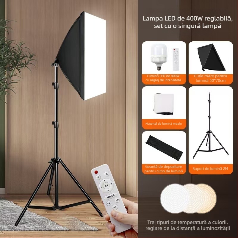 Iluminare foto pentru streaming live — 55W, 5600K, reglaj al intensității luminii, reglabilă temperatura culorii, pentru streaming, machiaj și selfie