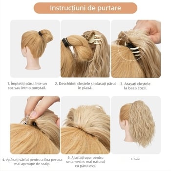 Perucă coadă SARLA — lungă, buclată, fibre rezistente la temperatură, cu clips de prindere, model P064