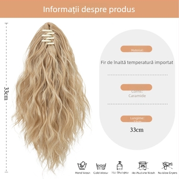 Perucă coadă SARLA — lungă, buclată, fibre rezistente la temperatură, cu clips de prindere, model P064