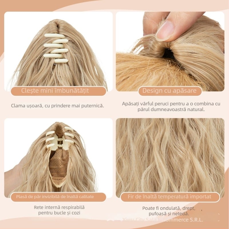 Perucă coadă SARLA — lungă, buclată, fibre rezistente la temperatură, cu clips de prindere, model P064