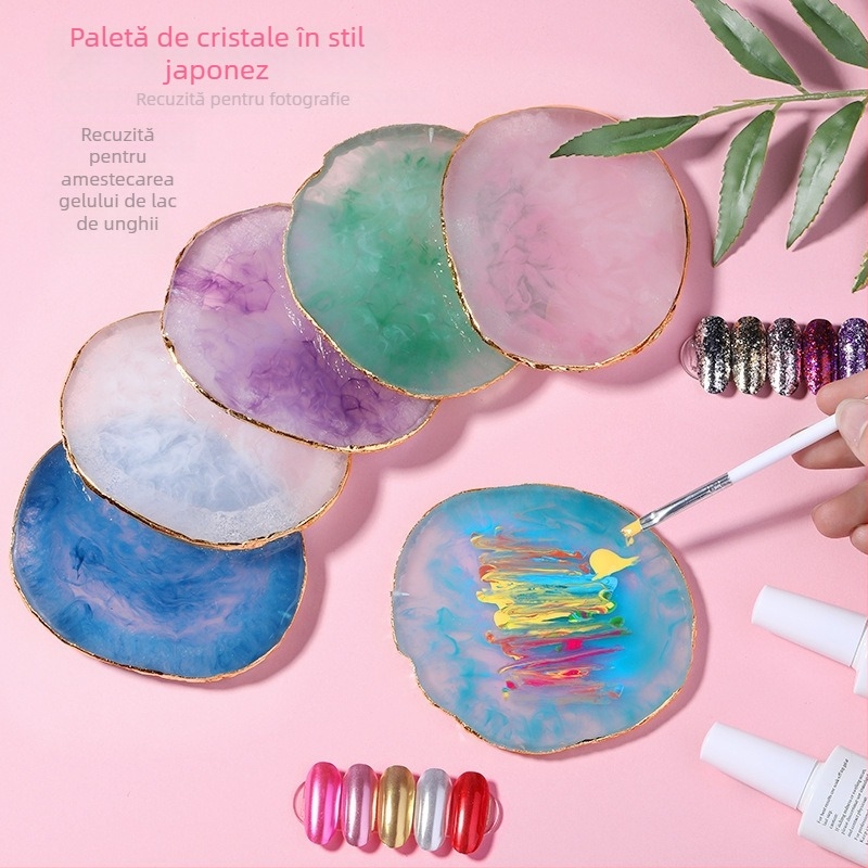 Paletă pentru unghii cu pietre cristal agate și bucăți rotunde din scoici, versiune de prezentare, model marmorat; Brand: Wanjia Embroidery; Origine: Guangzhou; Import: Nu; Etichetă privată licențiată: Nu