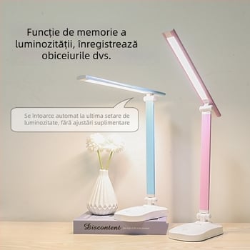 Lampă de birou LED pliabilă cu încărcare USB și alimentare prin priză, control tactil, reglaj reglabil al temperaturii culorii, baterie încorporată