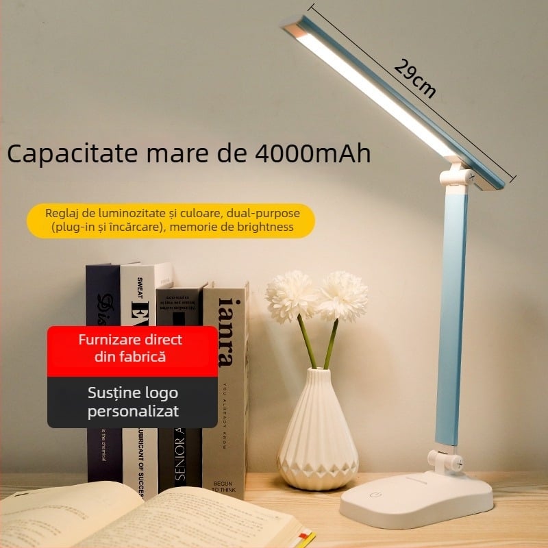 Lampă de birou LED pliabilă cu încărcare USB și alimentare prin priză, control tactil, reglaj reglabil al temperaturii culorii, baterie încorporată