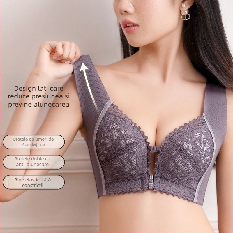 Sutien fără cusături, în stil vestă, cu închidere frontală, cupă 3/4, material principal nylon 80–90%, căptușeală din spandex, design fără spate cu bureți pentru sâni, respirabil