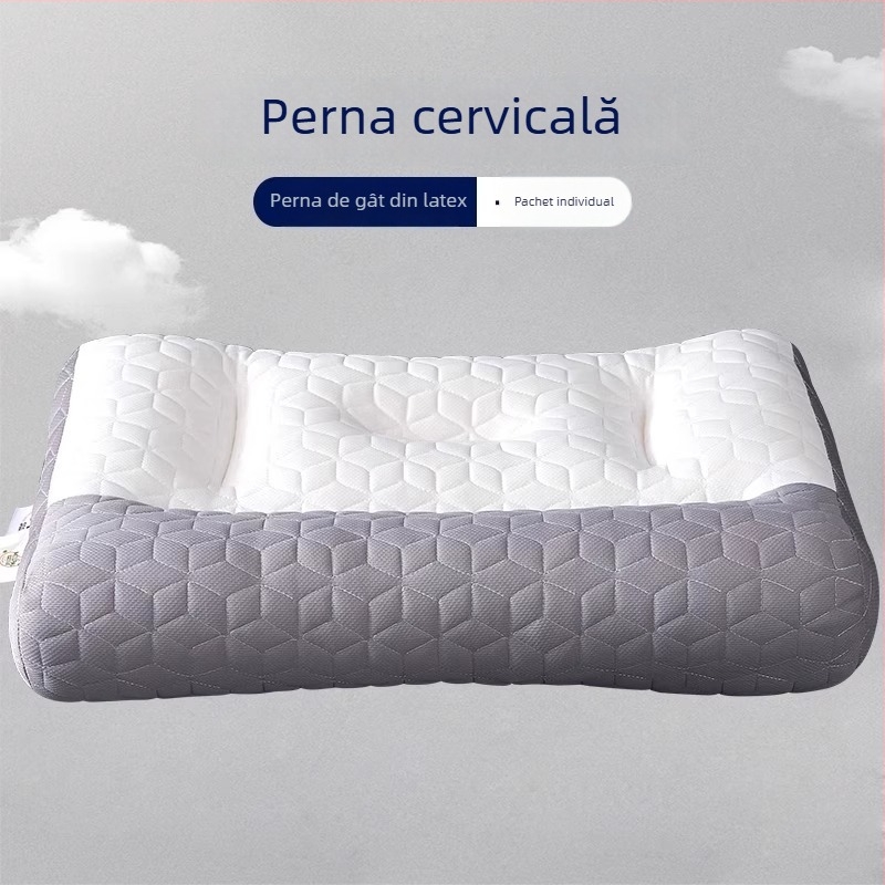 Perna de susținere a gâtului din latex, dreptunghiulară, latex natural, nucleu tricotat, înălțimea nucleului 10–15 cm