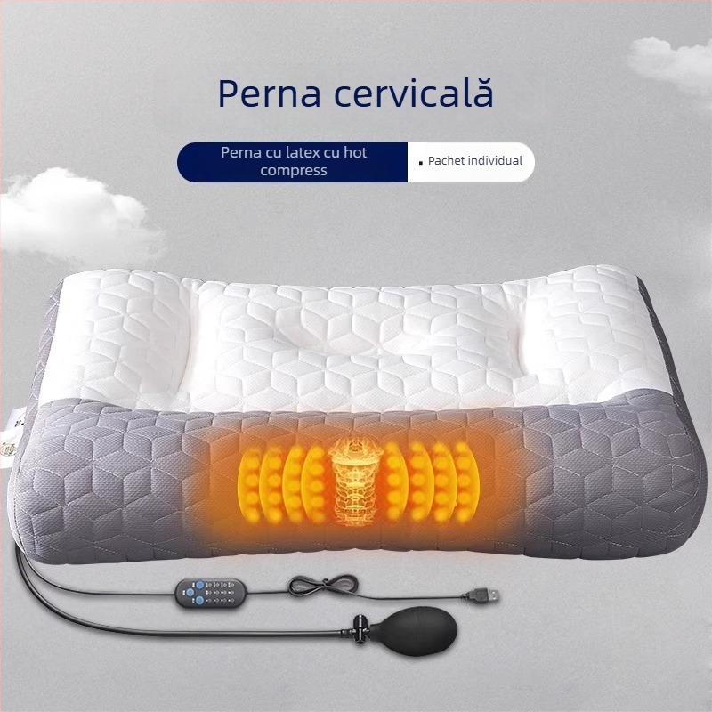 Perna de susținere a gâtului din latex, dreptunghiulară, latex natural, nucleu tricotat, înălțimea nucleului 10–15 cm