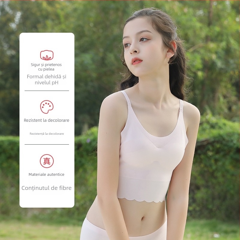Bustier fără cusuri pentru fete în timpul pubertății — material nylon (70-80%), cupă completă cu forme ultra-subțiri, bretele fixe în dublu, căptușeală din spandex, marca Little Singers, vârste 7-12