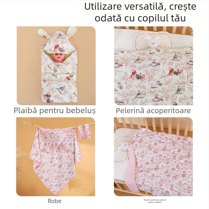Cuvertură pentru nou-născuți din bumbac, 100% bumbac, greutate sub 0,5 kg, vară, stil desen animat.