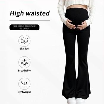 Colanți de maternitate cu susținere a burții, talie înaltă, croială strânsă, material Milk Silk, amestec poliester-spandex