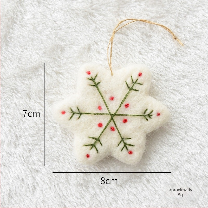 NUCHI ornament mic pentru brad din fetru, formă de fulg de zăpadă, ambalaj OPP, etichetă privată licențiată, pentru Crăciun