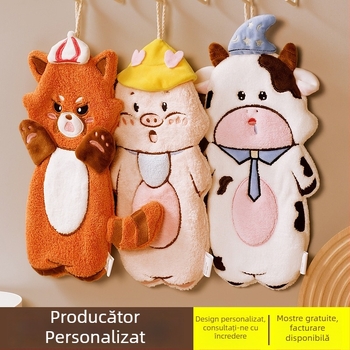 Prosop de mână cu agățare, desen animat drăguț, absorbant și uscare rapidă, fleece coral, brodat, Pooky Bear, 32S fir, greutate 50-80 g