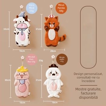 Prosop de mână cu agățare, desen animat drăguț, absorbant și uscare rapidă, fleece coral, brodat, Pooky Bear, 32S fir, greutate 50-80 g