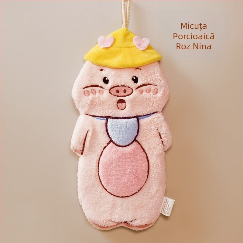 Prosop de mână cu agățare, desen animat drăguț, absorbant și uscare rapidă, fleece coral, brodat, Pooky Bear, 32S fir, greutate 50-80 g