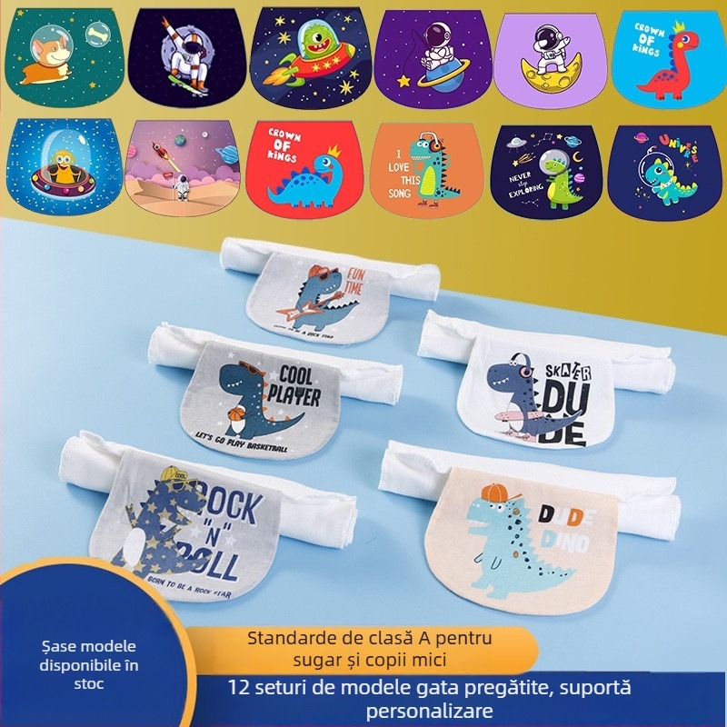 Bebeluși bib din bumbac peste 95%, impermeabil, model desen animat, pentru vârsta 1–3 ani