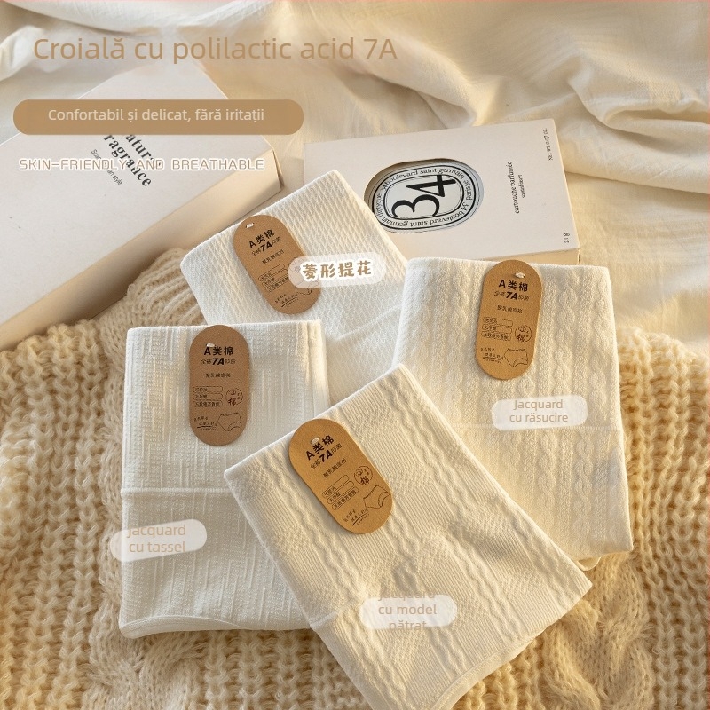 Lenjerie intimă din bumbac cu talie înaltă, antibacteriană și respirabilă, țesătură jacquard