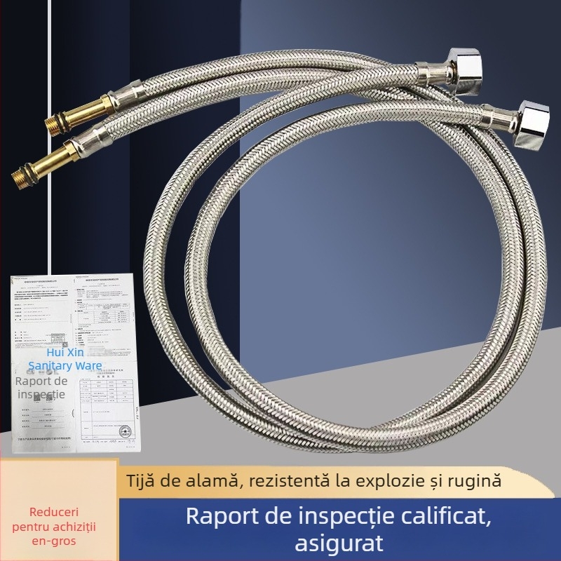Furtun de alimentare cu apă împletit din oțel inoxidabil, protecție la explozie, conectare cu cap unic, 304 SS, 1,6 MPa, 0–100°C