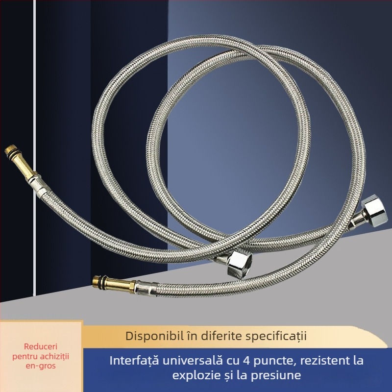 Furtun de alimentare cu apă împletit din oțel inoxidabil, protecție la explozie, conectare cu cap unic, 304 SS, 1,6 MPa, 0–100°C