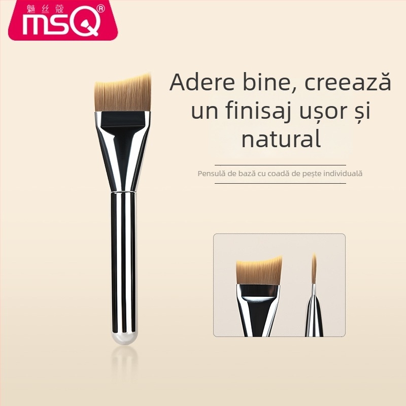 Pensulă fond de ten pentru machiaj, fibre sintetice, mâner din plastic, portabil, 1 bucată