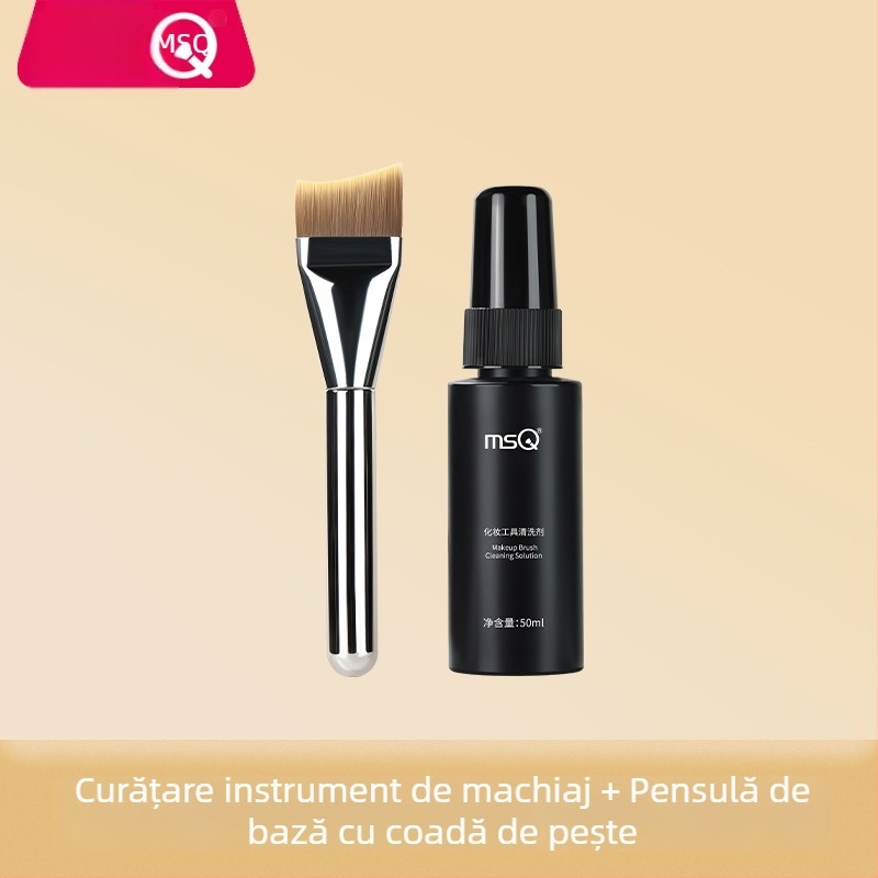 Pensulă fond de ten pentru machiaj, fibre sintetice, mâner din plastic, portabil, 1 bucată