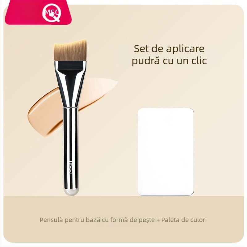 Pensulă fond de ten pentru machiaj, fibre sintetice, mâner din plastic, portabil, 1 bucată