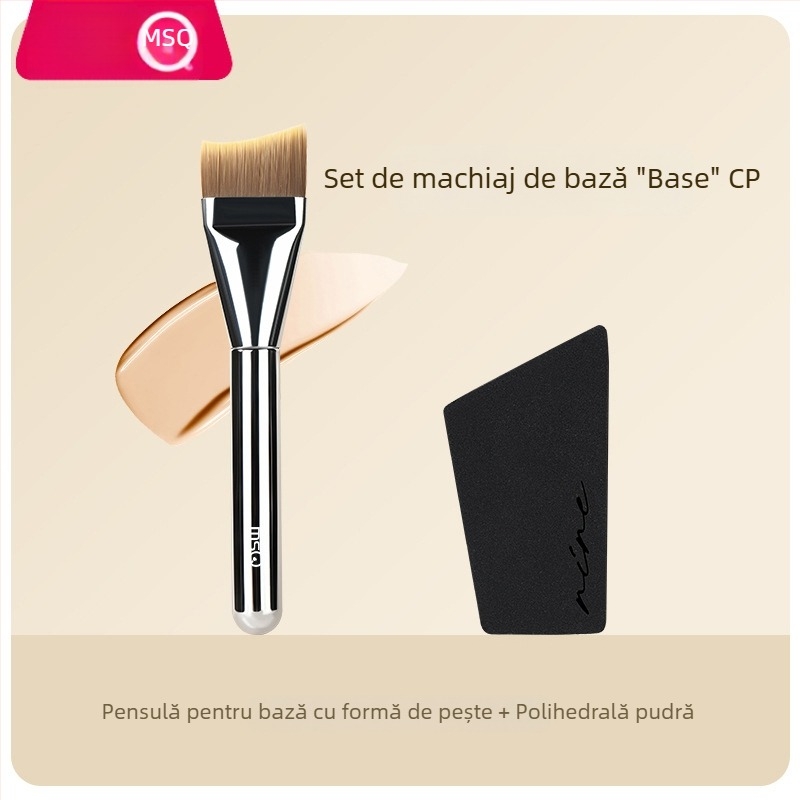 Pensulă fond de ten pentru machiaj, fibre sintetice, mâner din plastic, portabil, 1 bucată