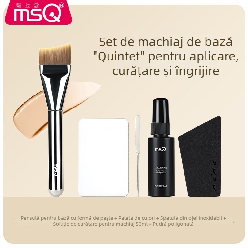 Pensulă fond de ten pentru machiaj, fibre sintetice, mâner din plastic, portabil, 1 bucată