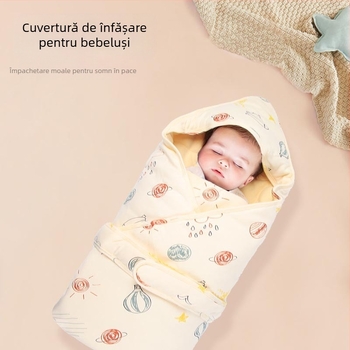 Cuvertură de înfășat pentru bebeluși, material din bumbac peste 95%, umplutură din bumbac, model cu desene animate, pentru sugari, potrivită toamna și iarna