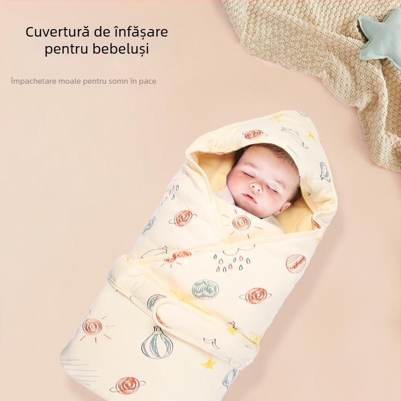 Cuvertură de înfășat pentru bebeluși, material din bumbac peste 95%, umplutură din bumbac, model cu desene animate, pentru sugari, potrivită toamna și iarna