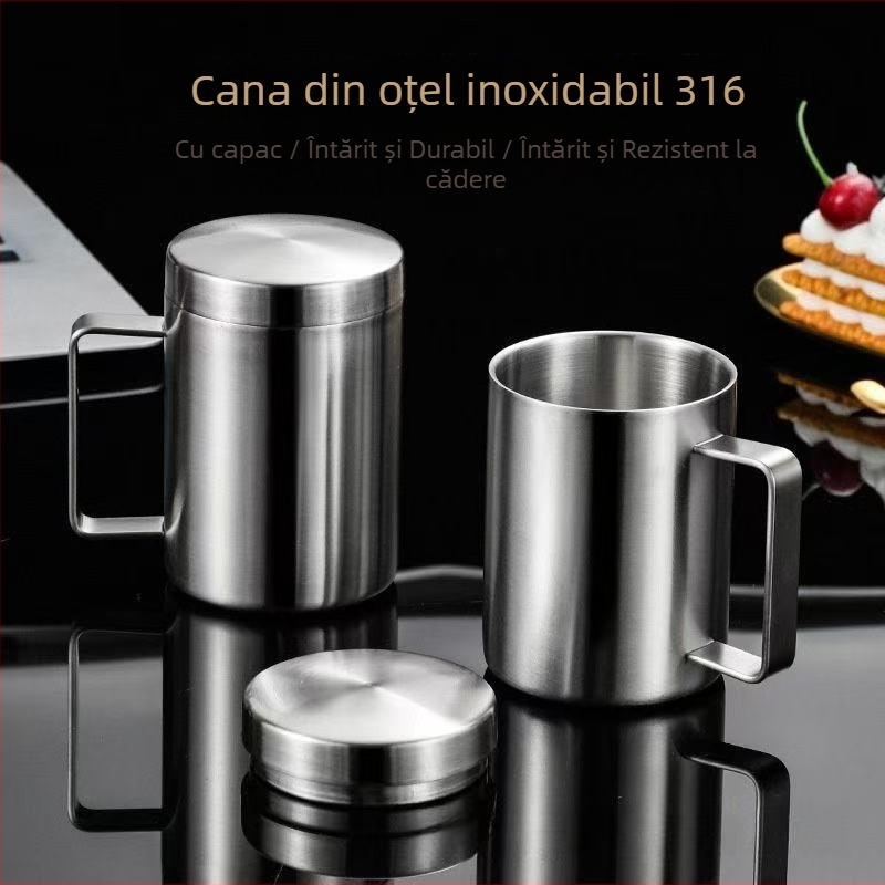 Cană din oțel inoxidabil cu capac – izolație cu două straturi pentru călătorii