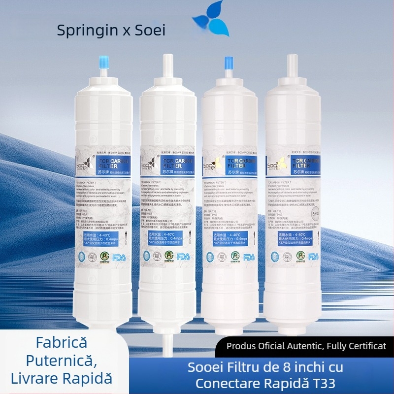 Element filtrare Sauer Small T33 pentru purificatorul de apă, cărbune activ din coajă de nucă de cocos, cartuș de 8 inch, elimină sedimentul și îmbunătățește gustul