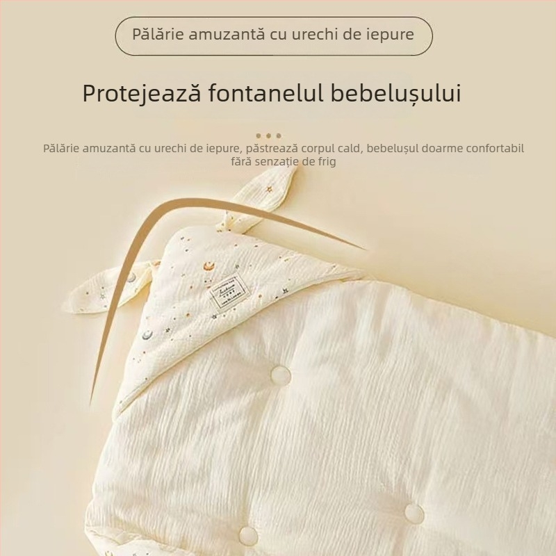 Cuvertură pentru nou-născuți din bumbac, umplutură fibre chimice, model Cartoon, siguranță Clasa A, potrivită pentru toate sezoanele