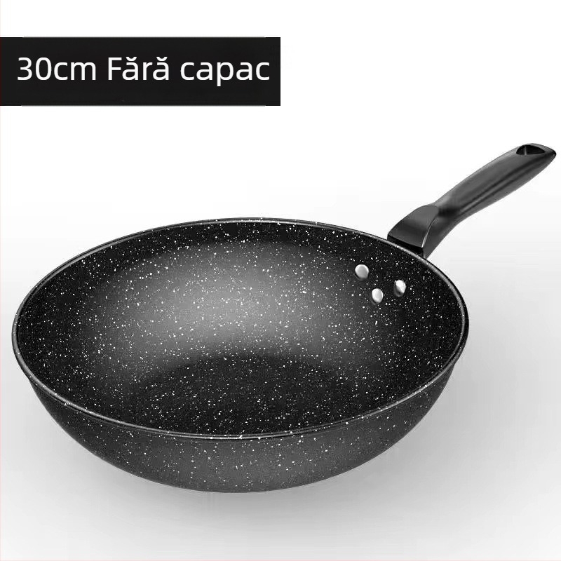 Onijia Wok din piatră Maifan - antiaderent, fără ulei, fund plat, compatibil cu plitele cu inducție, capac din sticlă