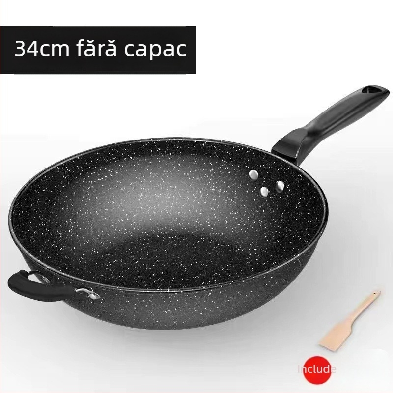 Onijia Wok din piatră Maifan - antiaderent, fără ulei, fund plat, compatibil cu plitele cu inducție, capac din sticlă
