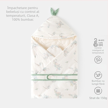 Pătură de înfășat pentru nou-născuți — bumbac 100%, umplutură poliester, pentru nou-născuți (0–12 luni), potrivită pentru primăvară, toamnă și iarnă, cu modele animale/desene animate