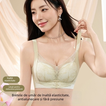 Sutien din nylon, cupe 3/4, bretele fixe duble, închidere la spate cu patru rânduri de cârlige, strânge, ridică, susține lateral, respirabil.