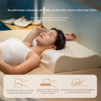 Pernă cervicală din latex natural, formă ondulată, conținut latex ≥90%, husă poliester, marcă Half dark moon