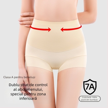 Lenjerie intimă feminină fără cusături, talie înaltă pentru controlul abdomenului, material principal nylon, căptușeală de 100% bumbac la zona inghinală, respirabilă și antibacteriană