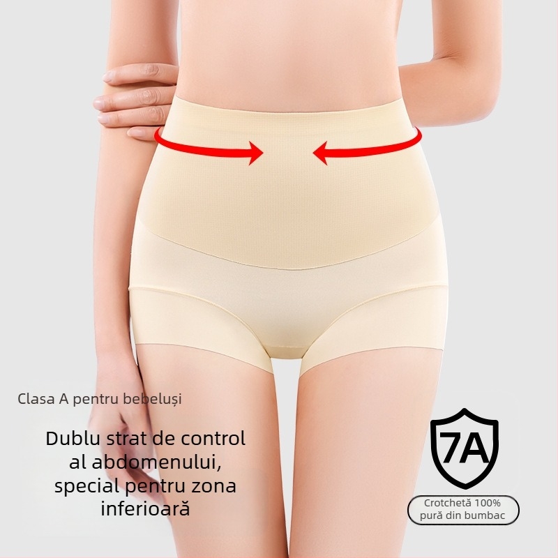 Lenjerie intimă feminină fără cusături, talie înaltă pentru controlul abdomenului, material principal nylon, căptușeală de 100% bumbac la zona inghinală, respirabilă și antibacteriană
