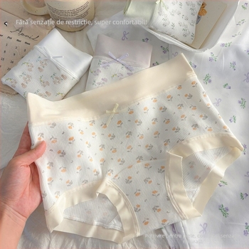 Chiloți de damă din bumbac, talie medie, gusset extins, respirabili, cu model funda, blocuri de culoare și buline